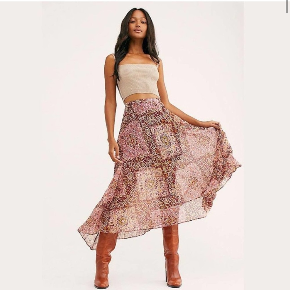 Free People Boho Pleated Midi Skirt